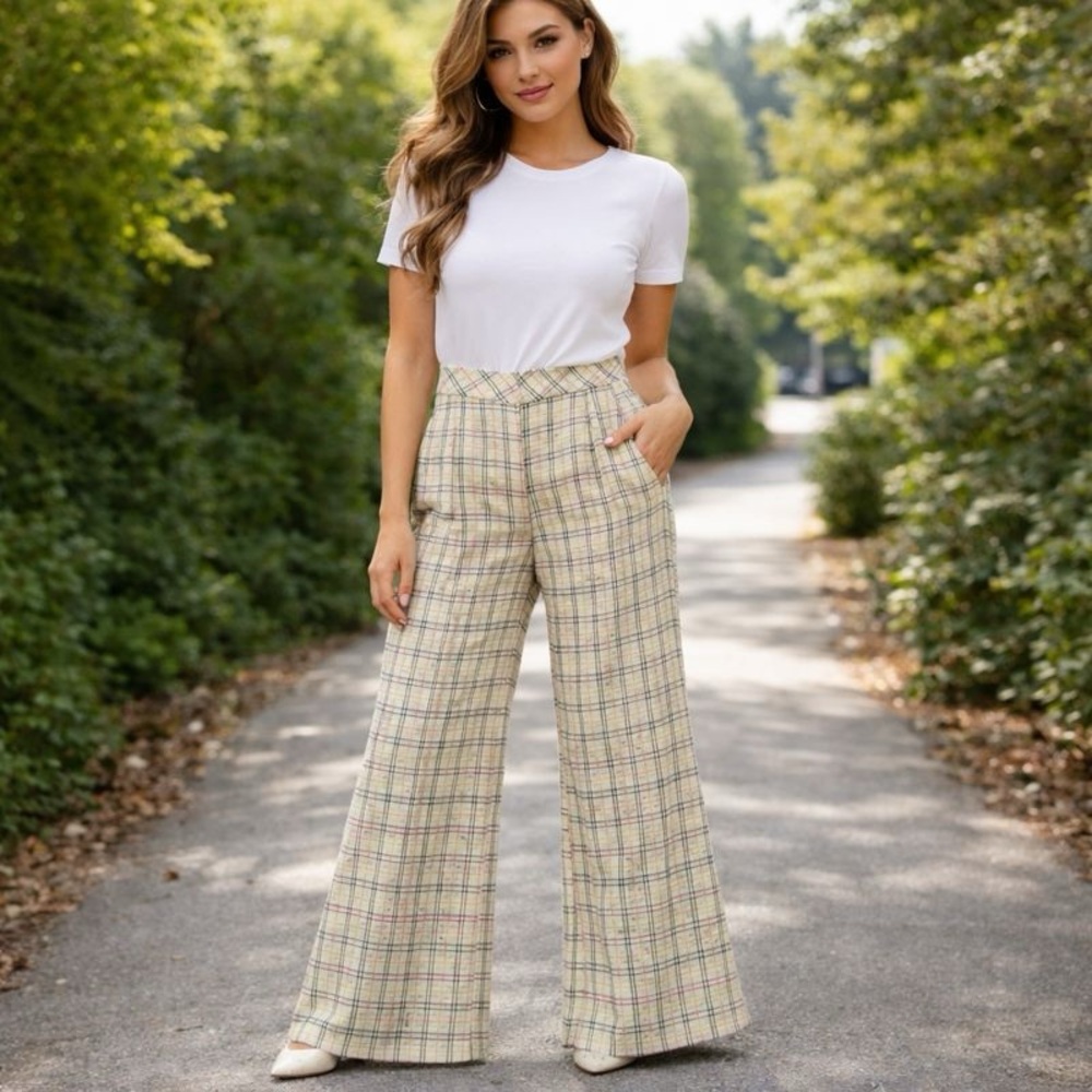 Vintage Allison’s Closet Plaid High-Rise Bell Bottom Pants Size 5 New Deadstock